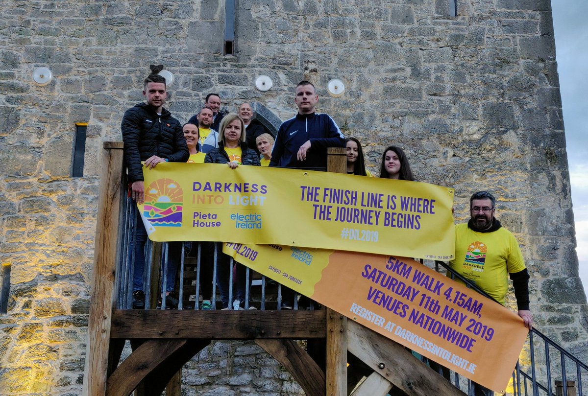 CobhNews's tweet photo. Huge thanks Castle Keeper, Jonathan Ó Laoi, Garry and Anne Wilson @WilsonWilkie for having the @CobhDIL committee out to Belvelly Castle lit yellow for the occasion with the @ElectricIreland tea lights  and a yellow flag flying. 

#DIL2019 #COBHDIL2019
#DarknessIntoLight2019 https://t.co/OjiK9RAylB