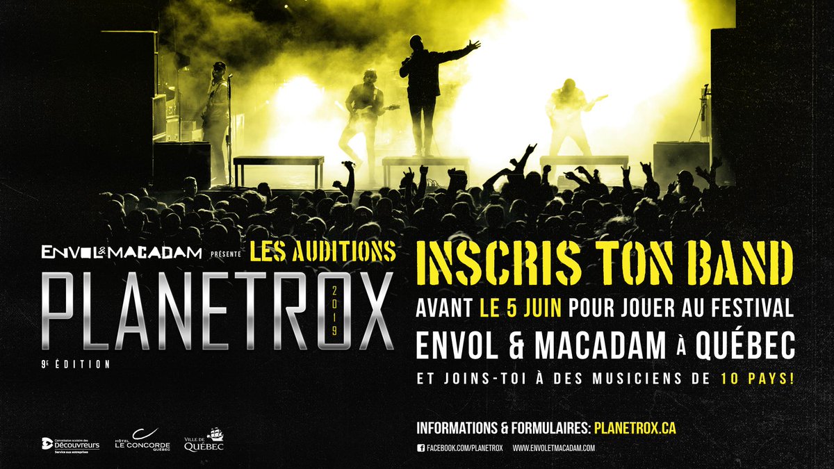 EnvoletMacadam's tweet photo. Et c'est parti pour une 9e édition des auditions #Planetrox !
Inscris ton band avant le 5 juin pour jouer sur la scène principale du festival en septembre !
Infos: https://t.co/WyRjHMcOyx
#EnvoletMacadam #Festival #Rock #Musique 
#Auditions #alternatif #Metal 
#Punk #HipHop #Folk https://t.co/xGGjLkmEjx