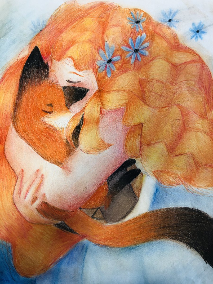 Etonecreate's tweet photo. Gorgeous piece using coloured pencils to show the bond between a young girl and her fox 🦊🦊🥰🥰 #art #loveart #creative #creativethinking #drawing #animals #artinschools https://t.co/GcxgRvb6t3