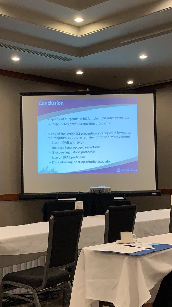 ahmerkarimuddin's tweet photo. Dr Ghuman presenting a compliance study with WHO SSI guidelines in BC with #colorectalsurgery #BCSS19
Areas of improvement include ⬆️ERAS, using Oral antibiotics and wound protectors.
Great work! https://t.co/4QJGUsSoWC