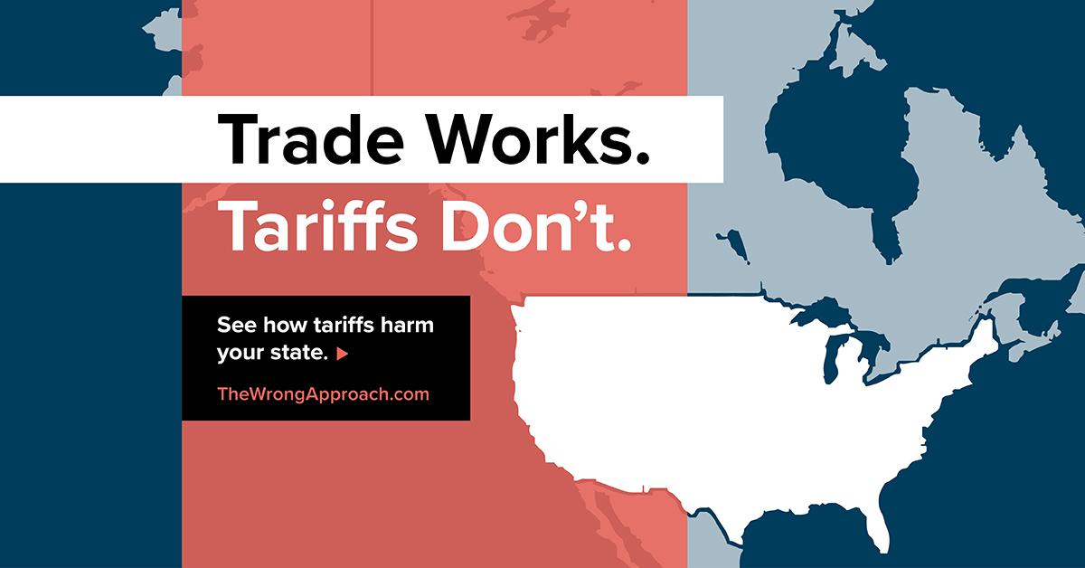 USChamber's tweet photo. Trade works. Tariffs don’t. #TheWrongApproach https://t.co/rWECSYbR8K https://t.co/rZSdMvK9b5