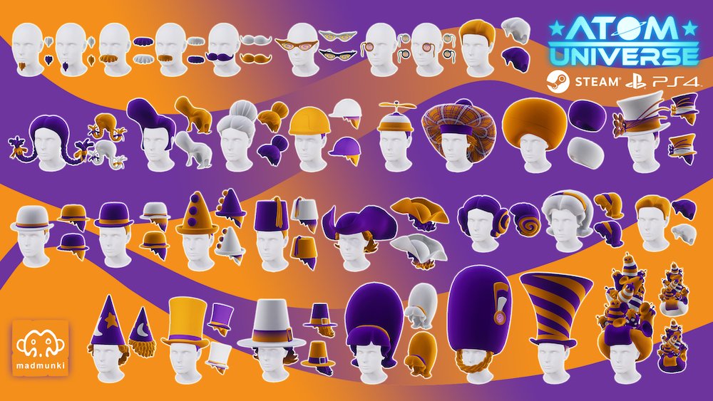 AtomRepublic's tweet photo. 🔥 Loads of fun to be had with the Big Spun Head Bundle from @Spunland! Available tomorrow in Atom Universe. 32 brilliantly quirky accessories including hats, hair, glasses and moustaches in true spun colours. 
This week's blog 👉 https://t.co/rAWucfL98q
#indiegames #PS4 #games https://t.co/OiaZqHYfNj
