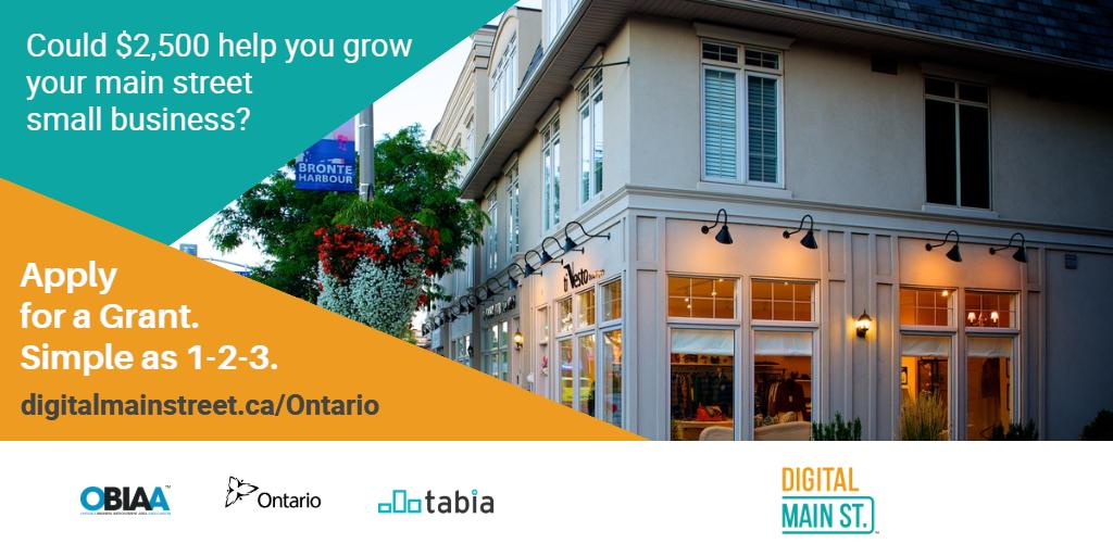 OBIAA_'s tweet photo. Could $2,500 help you to grow your main street small business? Apply for a Grant. Start by registering on #DigitalMainSt today. https://t.co/h0MMSGyMbs #DMSF19 #digitalmarketing #smallbusiness https://t.co/CEkzlrQOzr