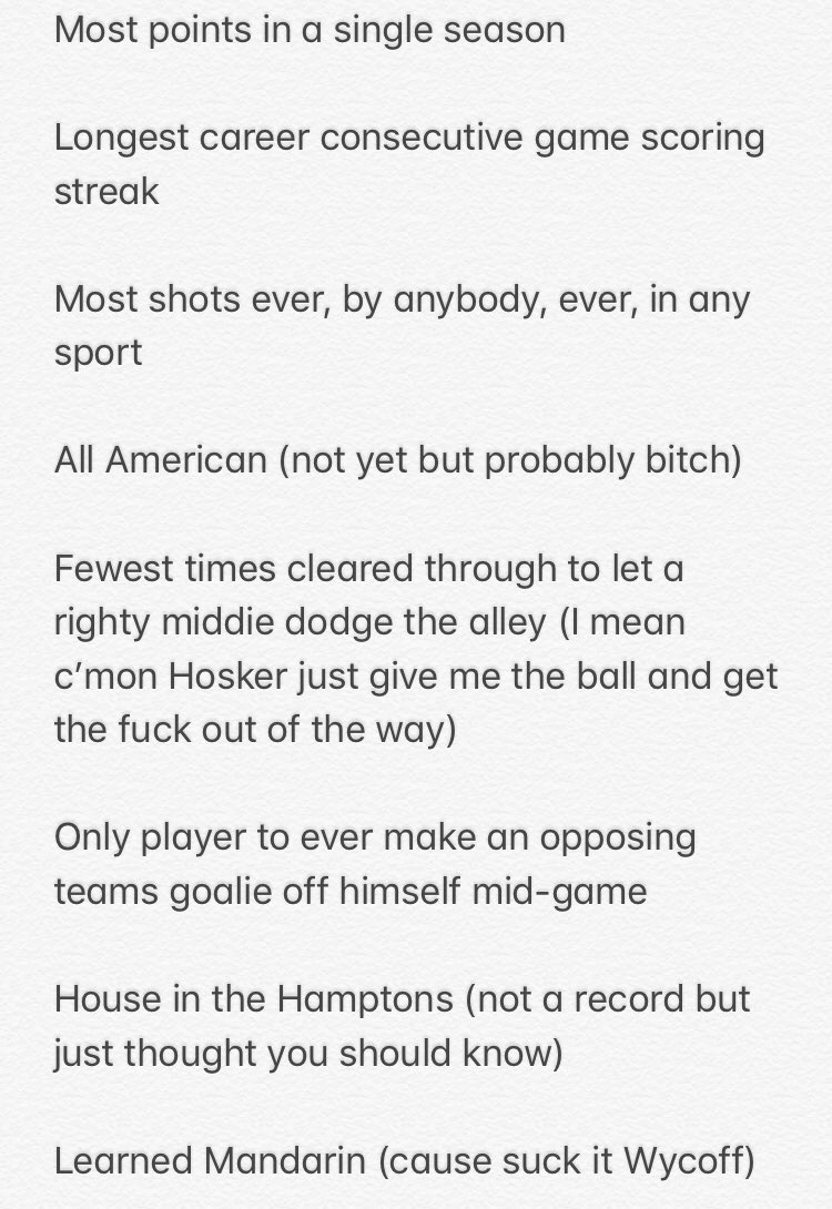 OCsEgo's tweet photo. Well, I’ve done it. I’m the single best not only lacrosse player, but person, to ever grace this Earth. And the numbers prove it.The only thing longer than my list of accolades from this season is my cock. God its big. Anyways, here it is...You’re welcome https://t.co/XcSh9CAJNI
