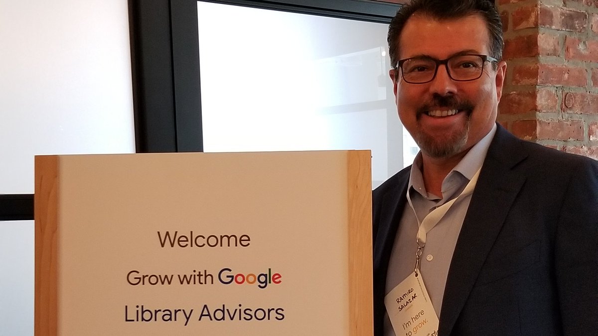mysapl's tweet photo. Our Library Director, Ramiro Salazar, attending the Grow with @Google workshop in #NYC! He's convening with other library thought leaders, including @ALA_PLA peers to advance #digitalinclusion, #workforcedevelopment and #economicprosperity. https://t.co/AnnVJmOvSh