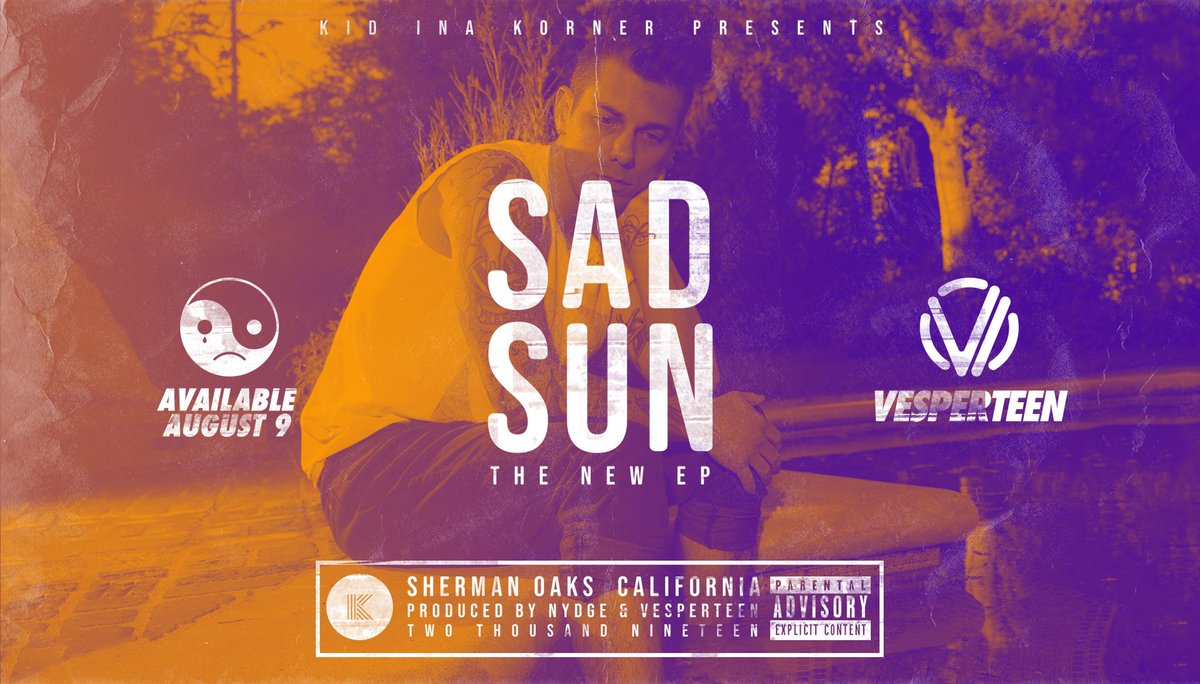 vesperteen's tweet photo. HEY... guess what...

My brand new EP ‘Sad Sun’ will be released August 9 via @KIDinaKORNER 

I’ve worked so hard for so long on these songs. I can’t wait for you to hear it!!! 
😔🌞 https://t.co/09BjZwNigp