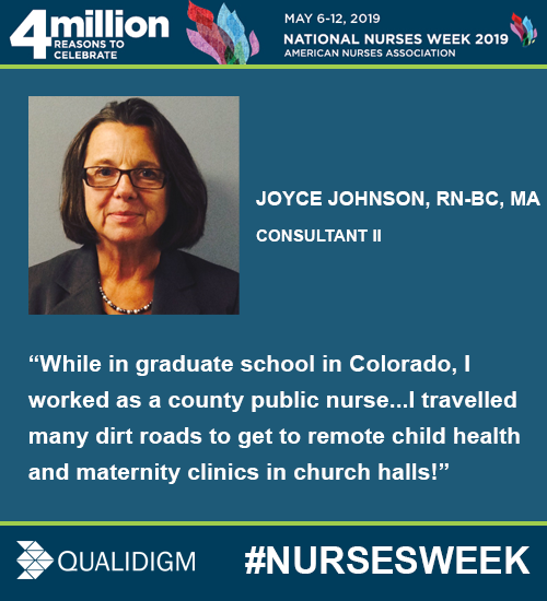 Qualidigm's tweet image. Happy #NursesWeek! Today Joyce Johnson, RN-BC, MA, shares one of her favorite memories: