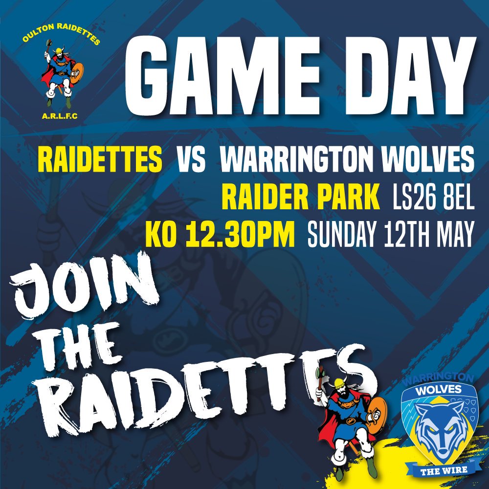 This Sunday's game at home v Warrington Wolves women. 📢 We are having an earlier KO 12:30pm with the men's challenge cup game on in the clubhouse after. #rugbyleague