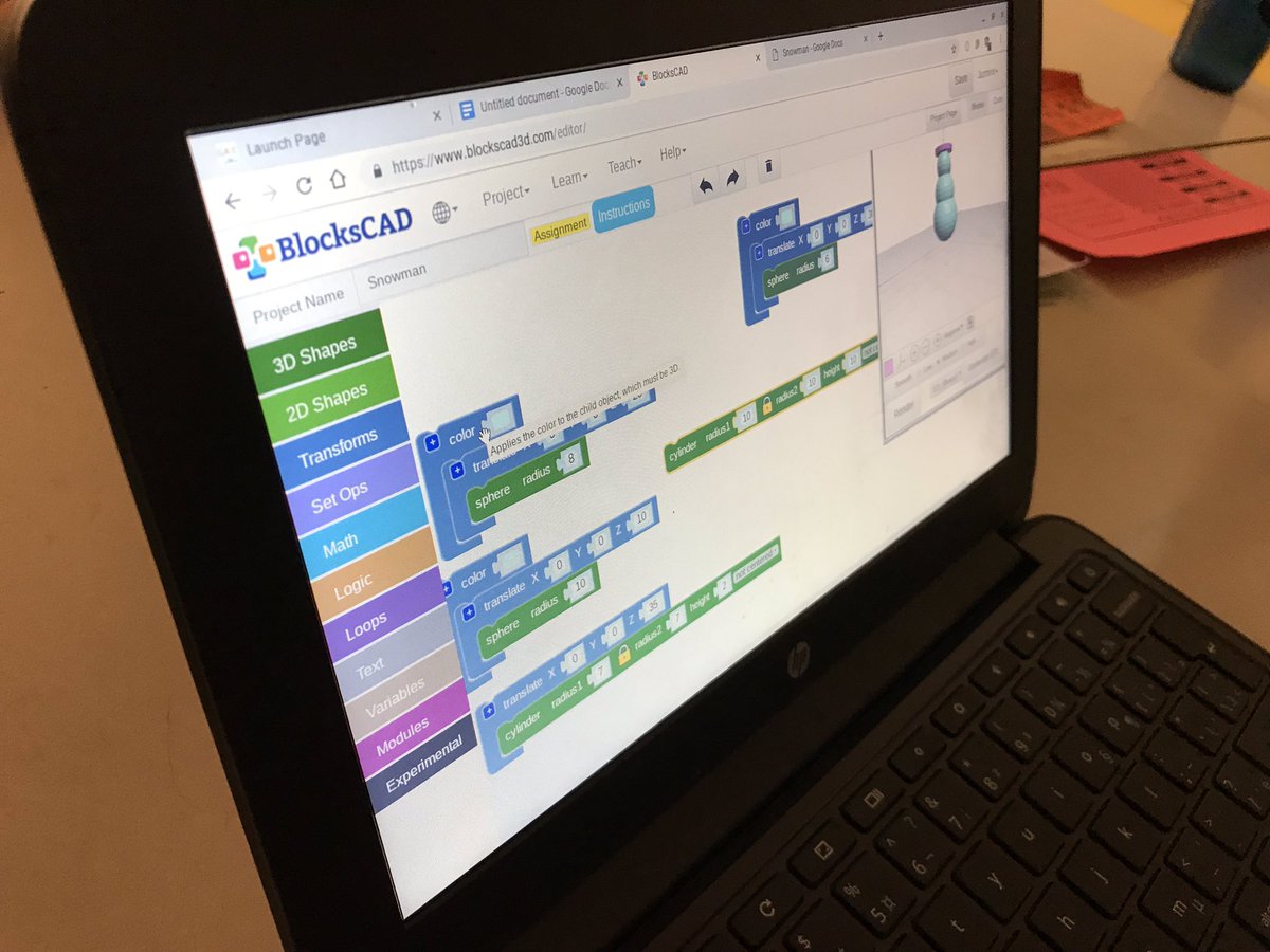 AvrceT's tweet photo. Creating with @BlocksCAD with Mrs. Adams Gr 5 class. Great creativity and collaboration! @AVRCE_NS https://t.co/2MtWRIkxx2