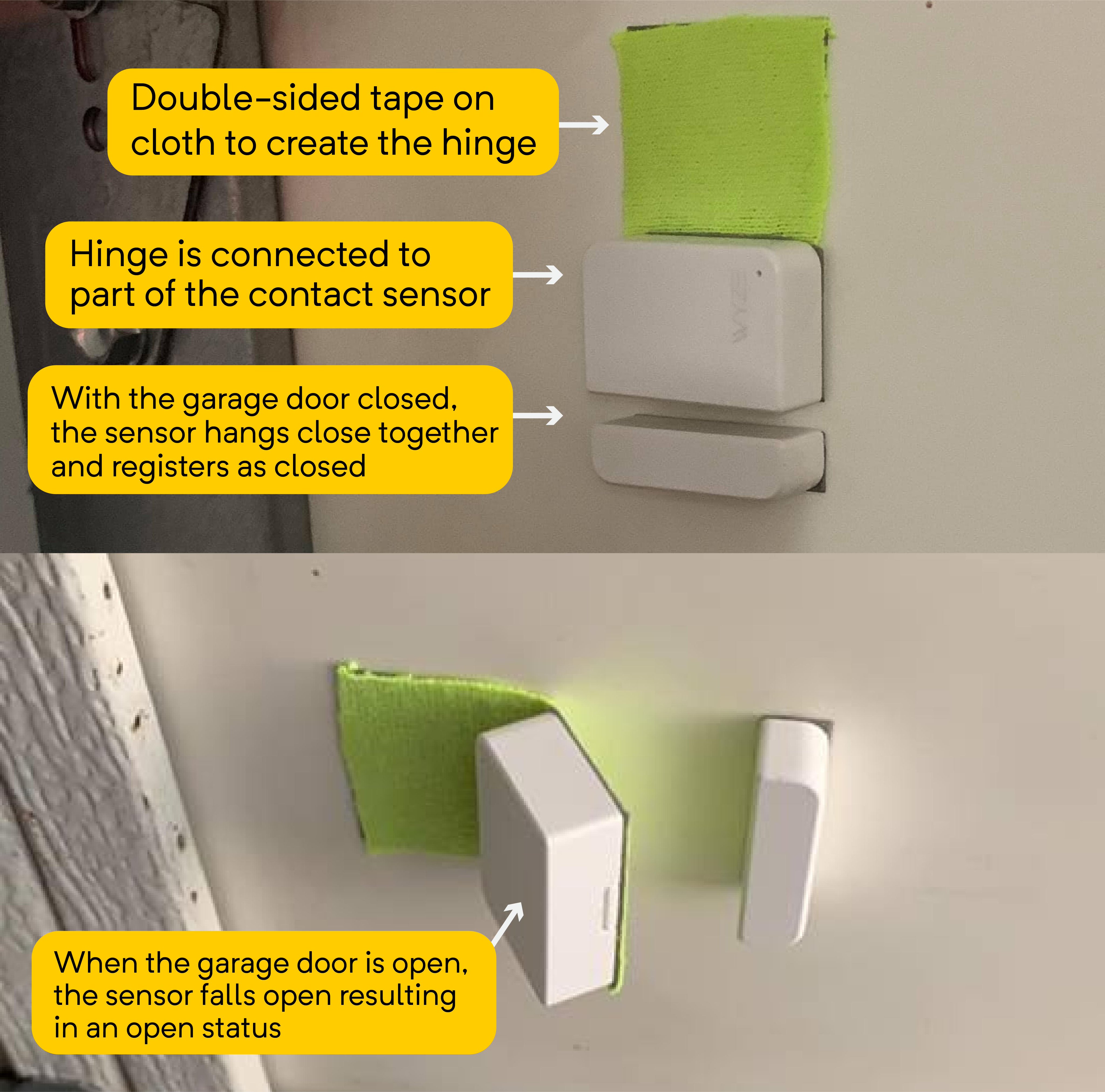 blad karton Mig selv Wyze  on Twitter: "Don P. made a hinge using cloth and double-sided tape  to attach his Wyze Sense to his garage door. When the door is open, the  sensor hangs open.