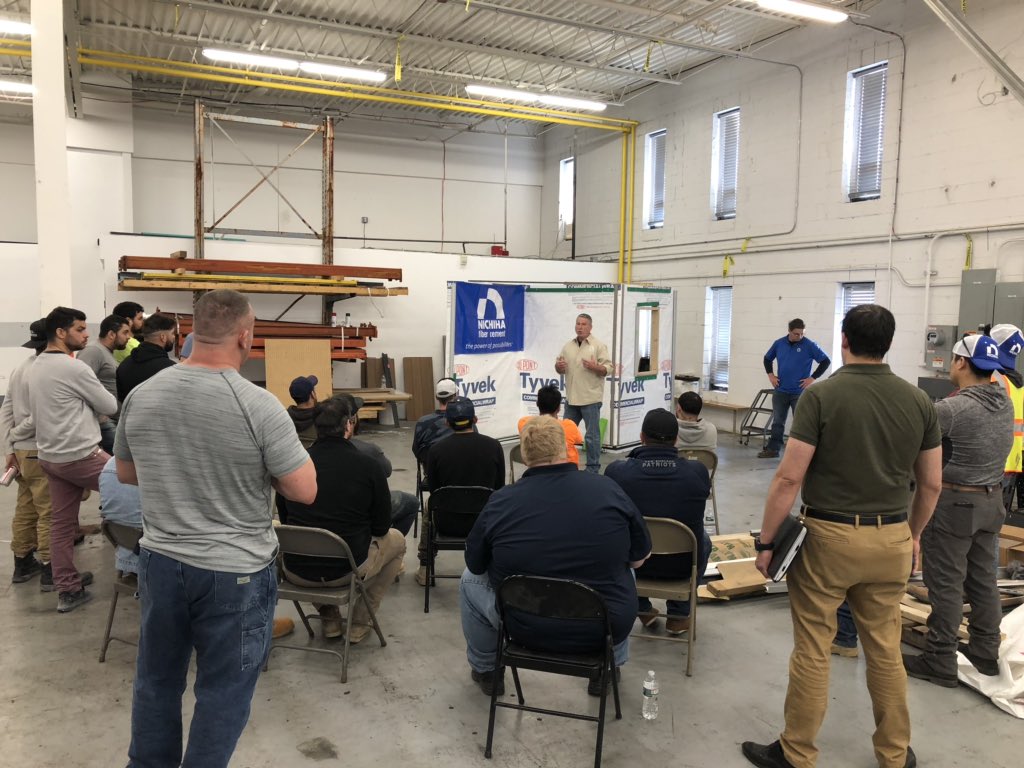Kamcoboston's tweet photo. Great turn out for our Nichiha Architectural Wall Panel install demonstration yesterday! Give us a call or visit our website to learn more! #KamcoSupply #KamcoBoston #BuildingSupply #Nichiha #Architectural #WallPanel #StockingDistributor https://t.co/DLWixkPRz5