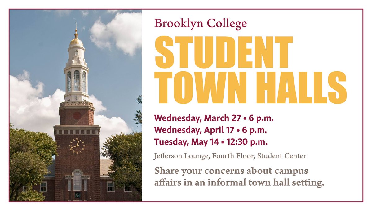 Our final student Town Hall for the semester is this Tuesday, May 14 at 12:30pm. Please join us -- and bring your questions!