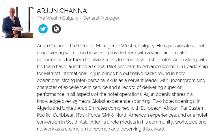 WestinCalgary's tweet photo. Celebrate with us! Congratulations to our General Manager for his nomination as a 2019 Woman of Inspiration – Power Partner (WOI) who inspires others to greatness! 

Women of Inspiration Awards Nominees:
https://t.co/FCwwxtg8Zs 

#LWP2019 @TheNestFDN @channa_arjun https://t.co/3tGI3Uu2hn