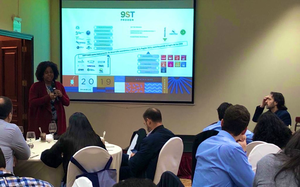 Cenpromype_sica's tweet photo. Nuestra Directora Ejecutiva @miosotisr presenta los avances en la implementación de la estrategia regional #SICAEmprende en el IV Encuentro de Gestores de Políticas de Emprendimiento que se desarrolla en el #9STProdemUY https://t.co/H3fhJ8CzRR