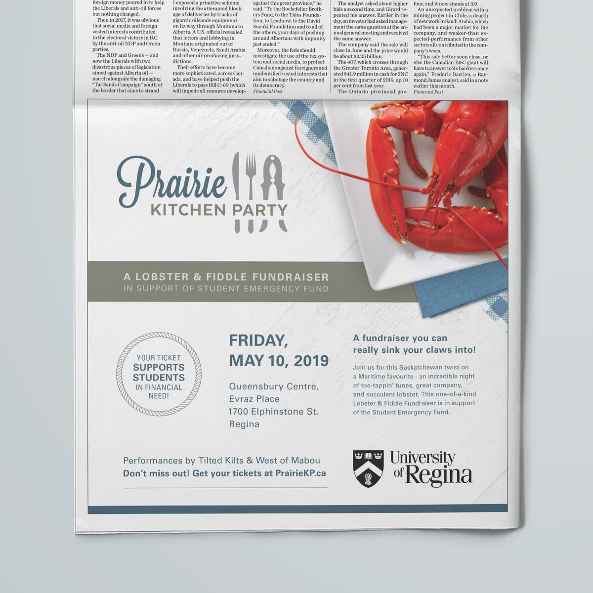 Bravo_Tango's tweet photo. Looking forward to the @UofRegina Prairie Kitchen Party tonight! This event directly supports University of Regina students in financial need. We’re proud to sponsor this event and can’t wait to crack into the lobster! 🦞 #prairiekitchenparty https://t.co/ij1qlauLlR