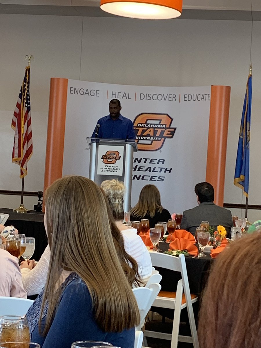 OKStateMAT's tweet photo. Thanks Antonio Davis for a great speech at the Graduate Awards banquet. What a great way to start graduation weekend off! #gopokes #futureATCs https://t.co/FkiZuyDglF