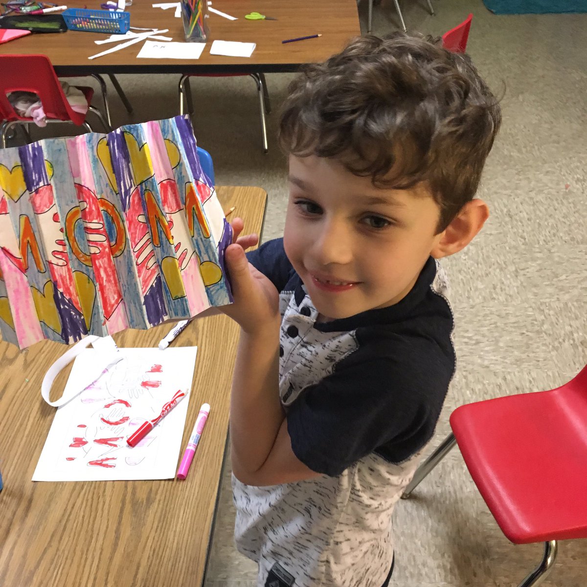 TeachSancheese's tweet photo. @ChatsworthSch first graders celebrating A for Art Day #alphabetcountdown #countdowntosecondgrade #FullSTEAMahead #agamograph https://t.co/DndxKdwNbp