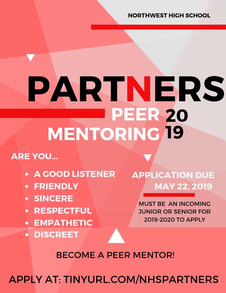 danielabermea's tweet photo. Do you want to help your classmates deal with life's challenges? Would you like to maybe be a counselor someday? Will you be a Junior or Senior next year? Apply to become a #PartNer! https://t.co/9kiS0H85Io. @NHSTexans @CounselorsofNHS #TexanUp https://t.co/UpOiDxM1GU