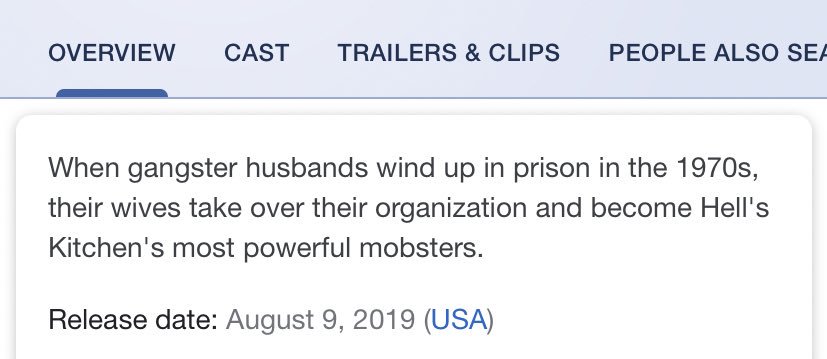 I was checking on the release date of The Kitchen and from reading the synopsis, I thought I’d accidentally stumbled onto a Kylux Adjacent fanfic!  Gangster husbands! 😂🤣