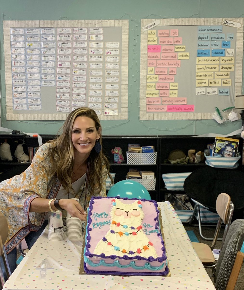 ALSRaleigh's tweet photo. My students threw me a surprise birthday party complete with a 🦙 cake! Thank you my loves ❤️ (and also thank you to @BriarcliffES @raiford1 for calling me into the office thinking I was in trouble so they could decorate! 😱🤨) #BESKidsFirst #relationshipsmatter https://t.co/NwABpEL6yq