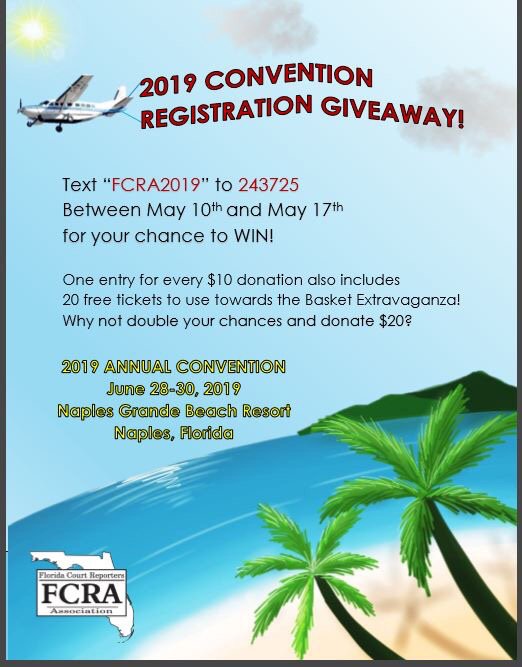 FCRA 2019 Convention Registration Giveaway! <a href="/NCRA/">National Court Reporters Association</a> <a href="/StenographLLC/">Stenograph</a> #steno #stenography #courtreporter @PhippsReporting <a href="/uslegalservices/">U.S. Legal Services</a> <a href="/MichaelScire/">Michael Scire</a> <a href="/Richard_Scire/">Richard S. Scire</a> <a href="/StenographersWo/">Stenographers World</a>