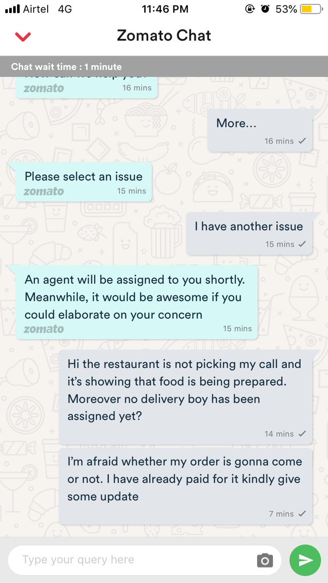 sartisthak's tweet photo. @ZomatoIN Your chat support isn’t responding. Neither the restaurant is picking my call nor your chat support is helping. I have already paid for this order and I’m getting the pathetic service from zomato. https://t.co/M0xsW0z5Ww