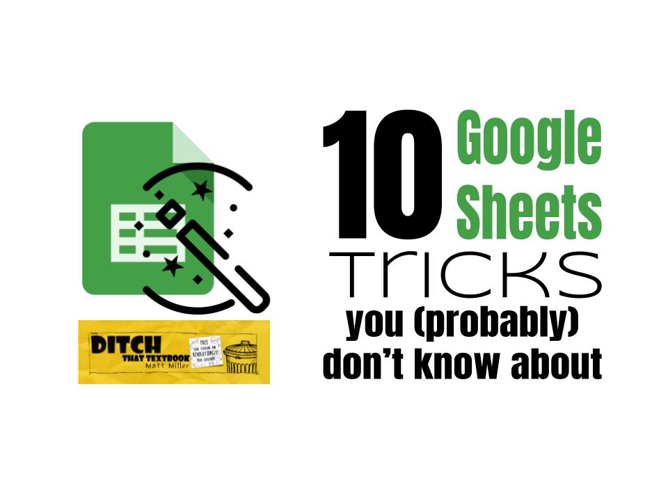 DitchThatTxtbk's tweet photo. 10 @Google Sheets tricks🎩 you (probably) don't know about 

💥Includes a BONUS collection of 30 ideas💡for using Google Sheets with your class!

Fabulous resources curated from last night's #Ditchbook chat💬 hosted by @craigklement 

https://t.co/X3QIUSt0Cd @GoogleForEdu @gsuite https://t.co/hw8Q5QZG3g