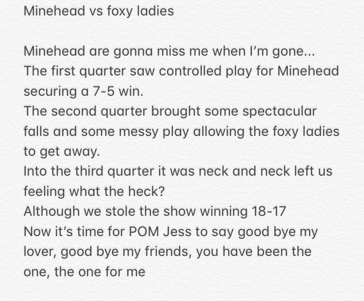 It was a WIN for Minehead last night! 🏆

We are all sad to see our fabulous defender Jess set off on her venture to Middlesbrough! We will miss you Jess! 

Here’s the match report 👏🏼