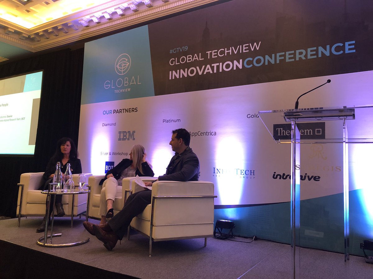 PaulBoris_'s tweet photo. Nancy Paris, Director, Product and Process Applied Research Team @BCITinnovation, Michelle Gregory, SVP of Data Science @ElsevierNews, Mark Organ, CEO &amp; Founder @influitive on Talent and Culture and the impact on Innovation #GTV19 https://t.co/bUhr8qfabD