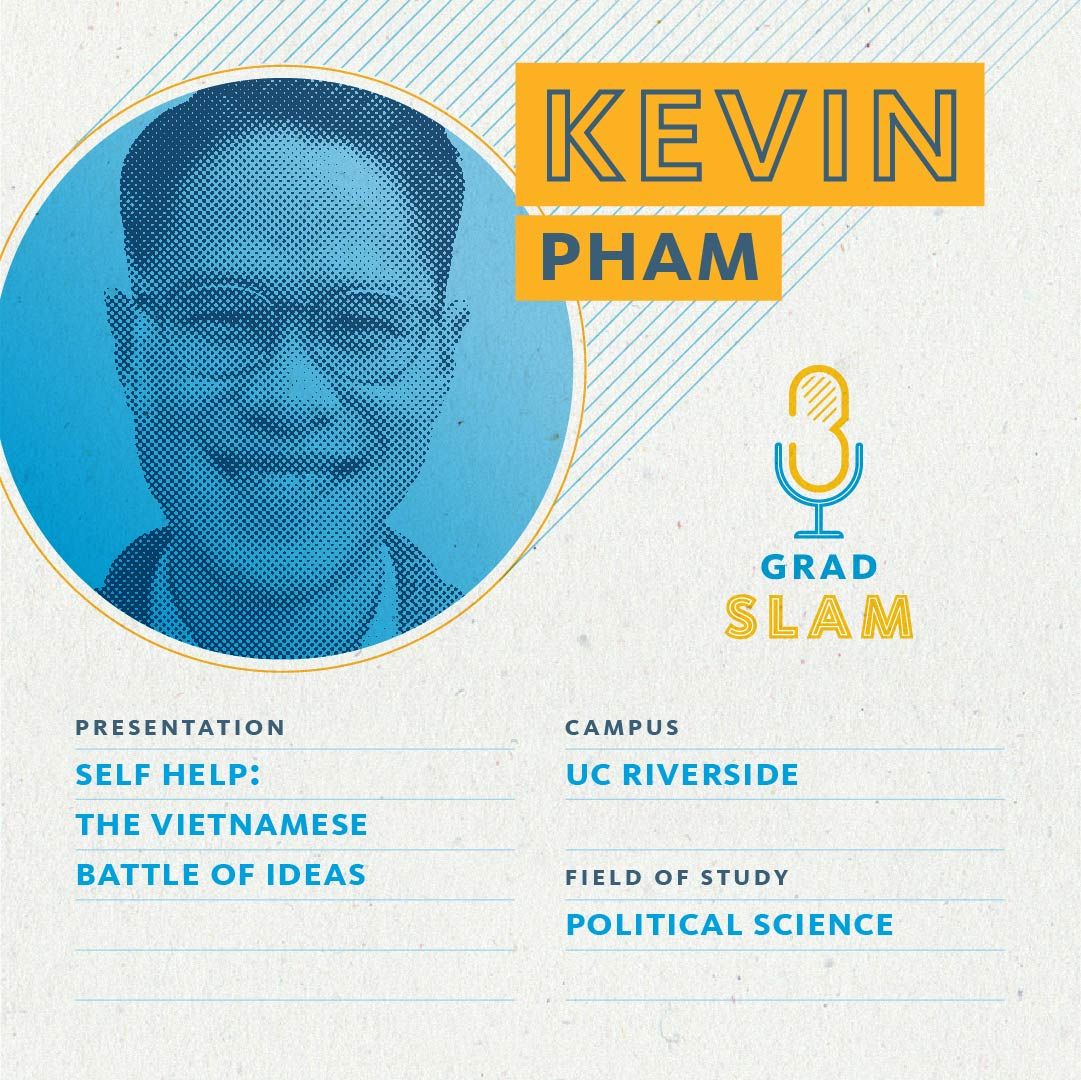 UCRGradSuccess's tweet photo. Voting for @UCofCalifornia #GradSlam2019 people's choice award is now open! Vote for @UCRiverside #GradSlam champion Kevin Pham here: https://t.co/UHQdYMHOn2 … #UCRTeamKevin 
#UCRGradDiv #UCRHighlanders https://t.co/KFTlDjHk31