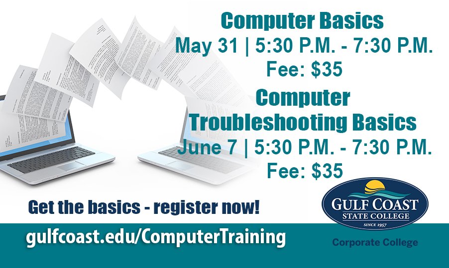 GcscContinuing's tweet image. We offer the basics! Sign up today! gulfcoast.edu/computertraini… #computerclasses #computertroubleshooting