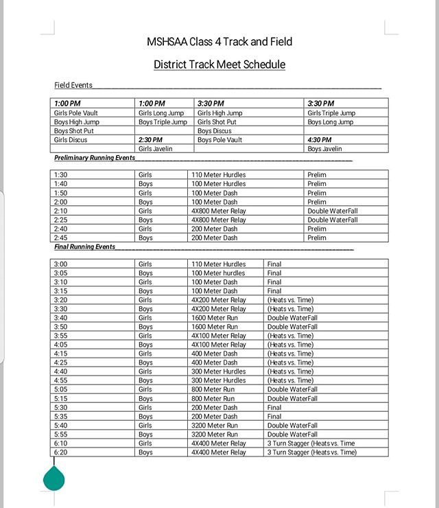TIME CHANGE! District track will start at 1pm Saturday in Mexico. bit.ly/2HirInv