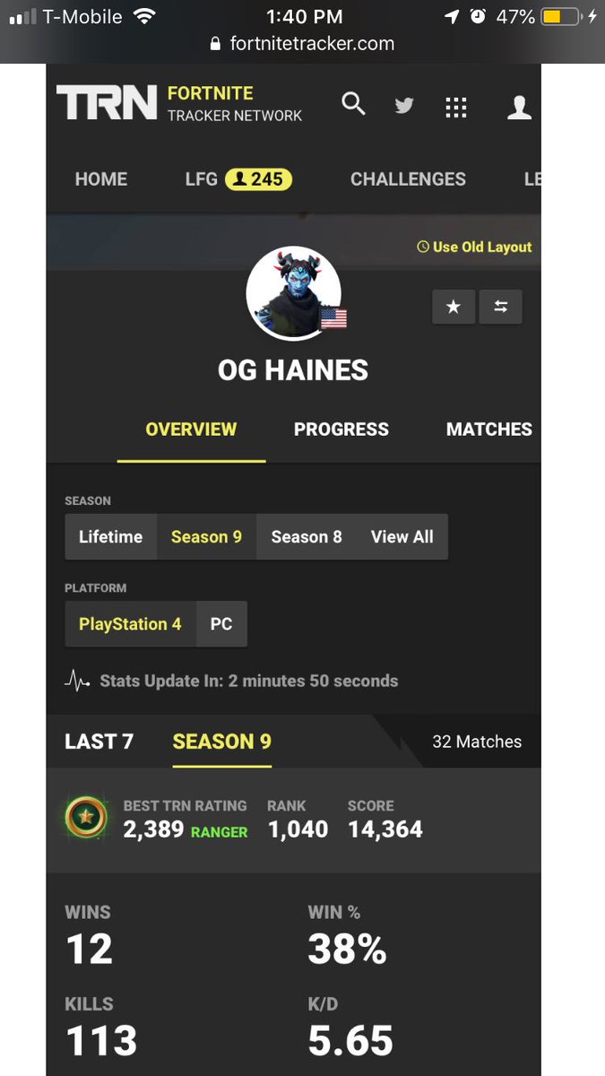 OGHAINES's tweet photo. S9 Day 1 in the books. 12 Ws, 5.65 KD, 38% W Rate. @FadeGGs #FearFade #fortnite #fortniteclan #RT #ControllerGang https://t.co/o2Vi0pEi6e