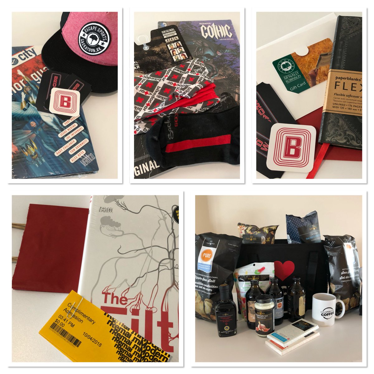 DesCanNational's tweet photo. Here's the prizes from all the great local companies that supported us for our prizes. #designday2019 @bwaytheatre, Yard and Flagon, 8th Street Books and Comics, @mcnallyrobinson, @escapesports, Nutana Cafe, The Bike Doctor, @CoopFCL , and @Affinity_CU. https://t.co/wHH5n73jCZ