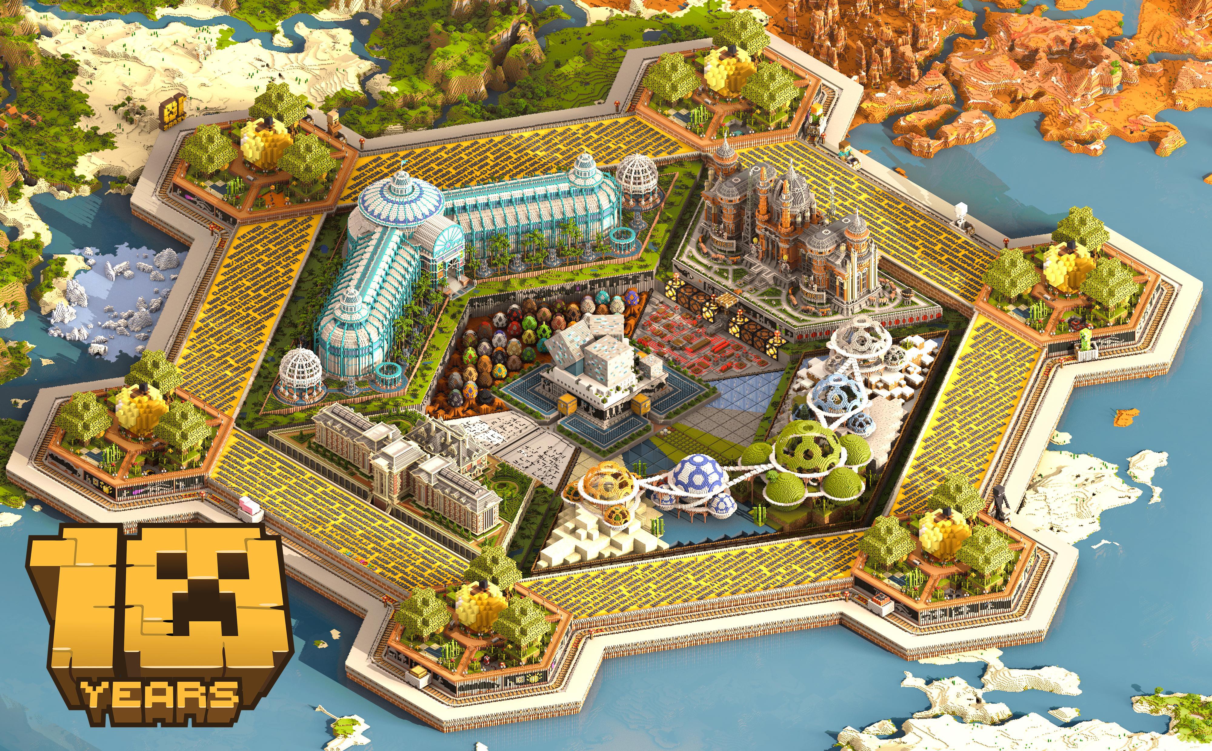 Minecraft Take A Walk Down Memory Lane And Celebrate 10 Years Of Minecraft With Blockworksyt S Amazing Minecraft Theme Park Map Featuring A Mob Garden Clever Redstone Contraptions Hidden Easter
