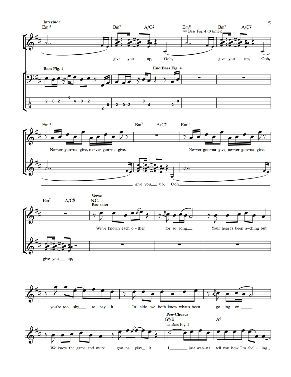 Nick Alex Musicfox Rick Astley Never Gonna Give You Up Bass Tab Vocal Pages 5 6 Rickastley Nevergonnagiveyouup Music Musician Bass Bassplayer Tab Vocal Transcription Sheetmusic リック アストリー 音楽 ミュージック