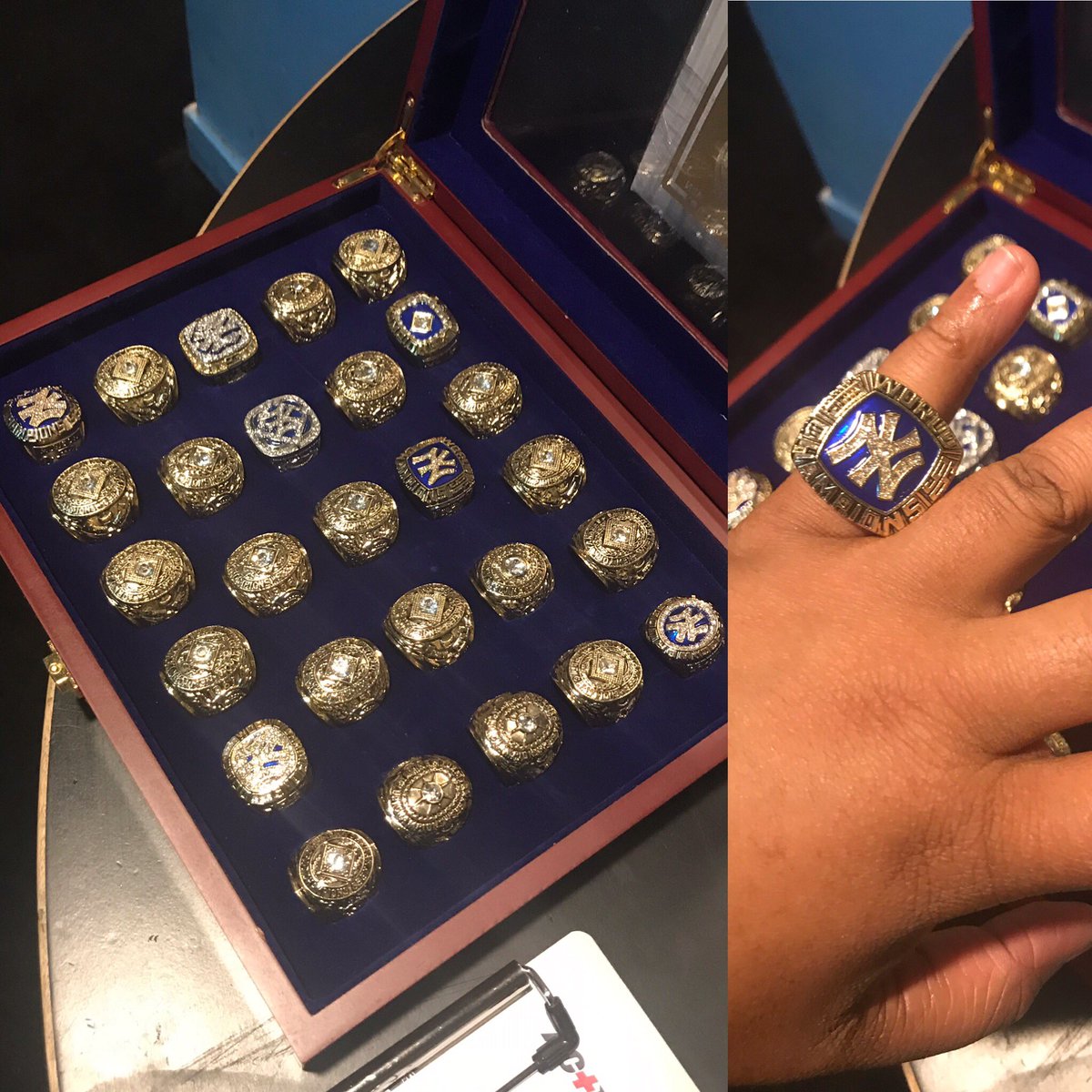 Supporting #harlemrotary tonight at their #harlemnights fundraiser. How cool is this?! A #Yankees #ringcollection being auctioned. #rcmnyc #rotarylife #harlem #nyc