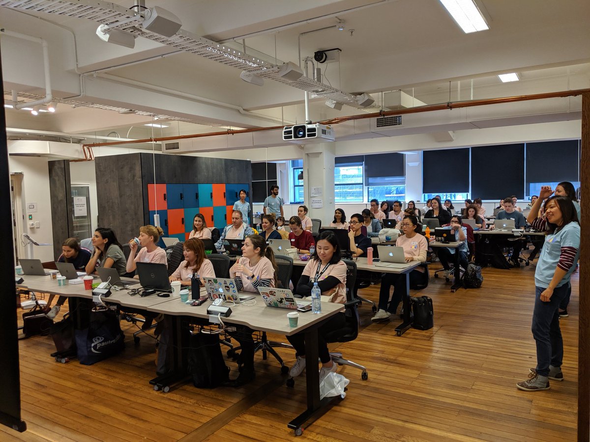 slace's tweet image. An eager audience preparing to learn React and GraphQL #MusesCodeJS