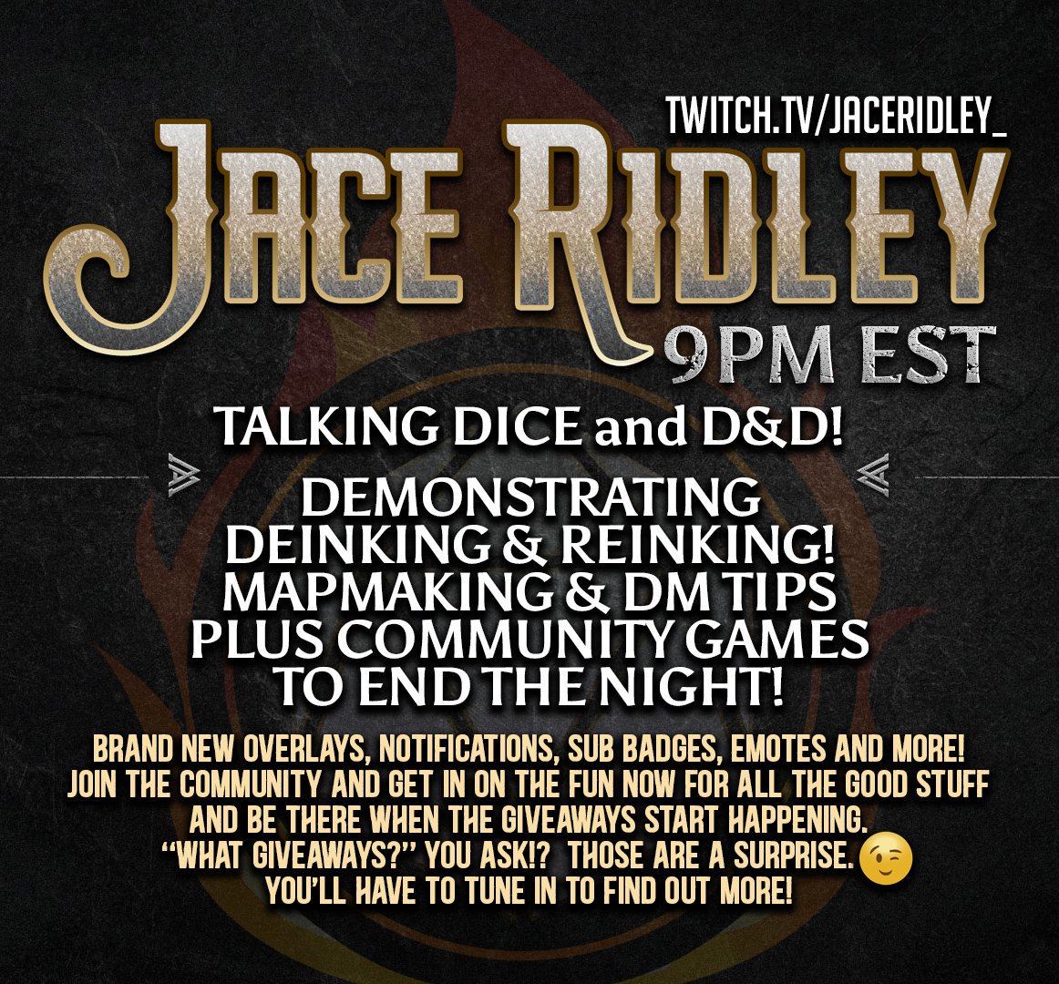 JaceRidley's tweet photo. Dice Reinking, D&D and Dungeon Delving Discussion. That's a lot of Ds.. WE ARE LIVE.
https://t.co/YY3tKpsdbx
#DnD #dnd5e #dice #dungeonsanddragons #DnDLive2019 #ttrpg #reinking #dming #DungeonMaster #streaming #twitch https://t.co/pNuNicgOYz