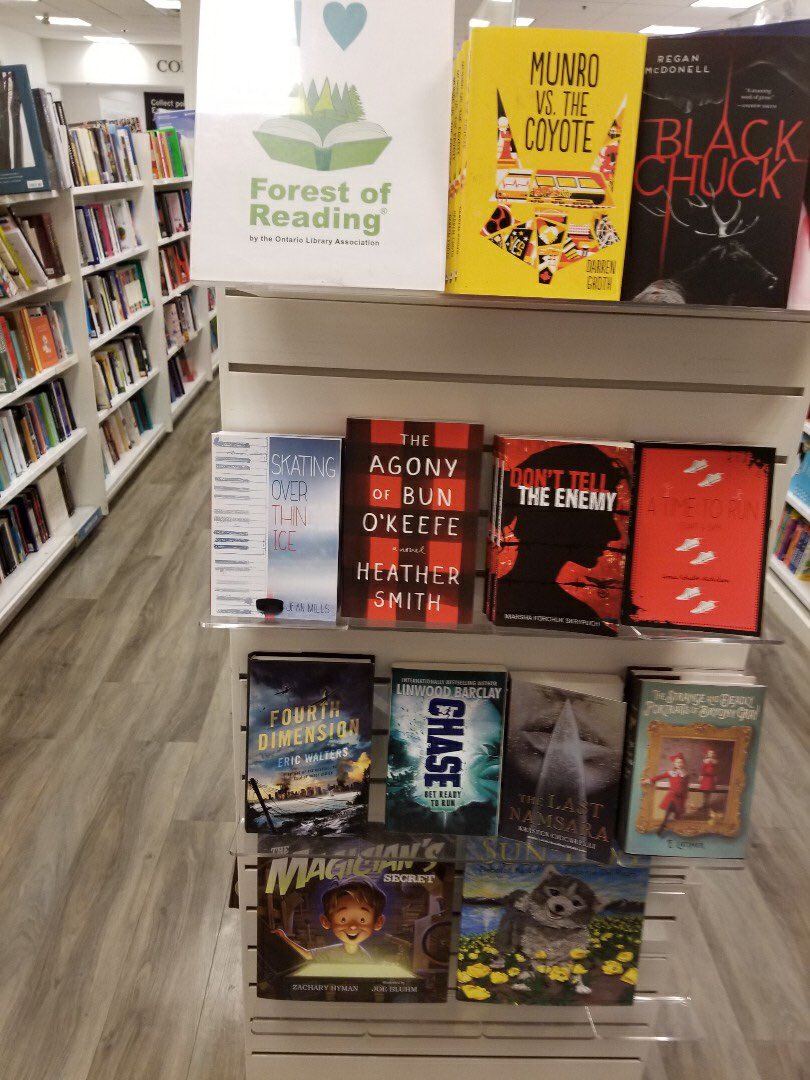 jeanmillswriter's tweet photo. Just hanging out on a shelf at @chaptersindigo #London with @Heather_T_Smith @MarshaSkrypuch and @lornasn chatting about @ForestofReading and @kidsbookcentre #TDBookWeek https://t.co/ItMaoyC2wt