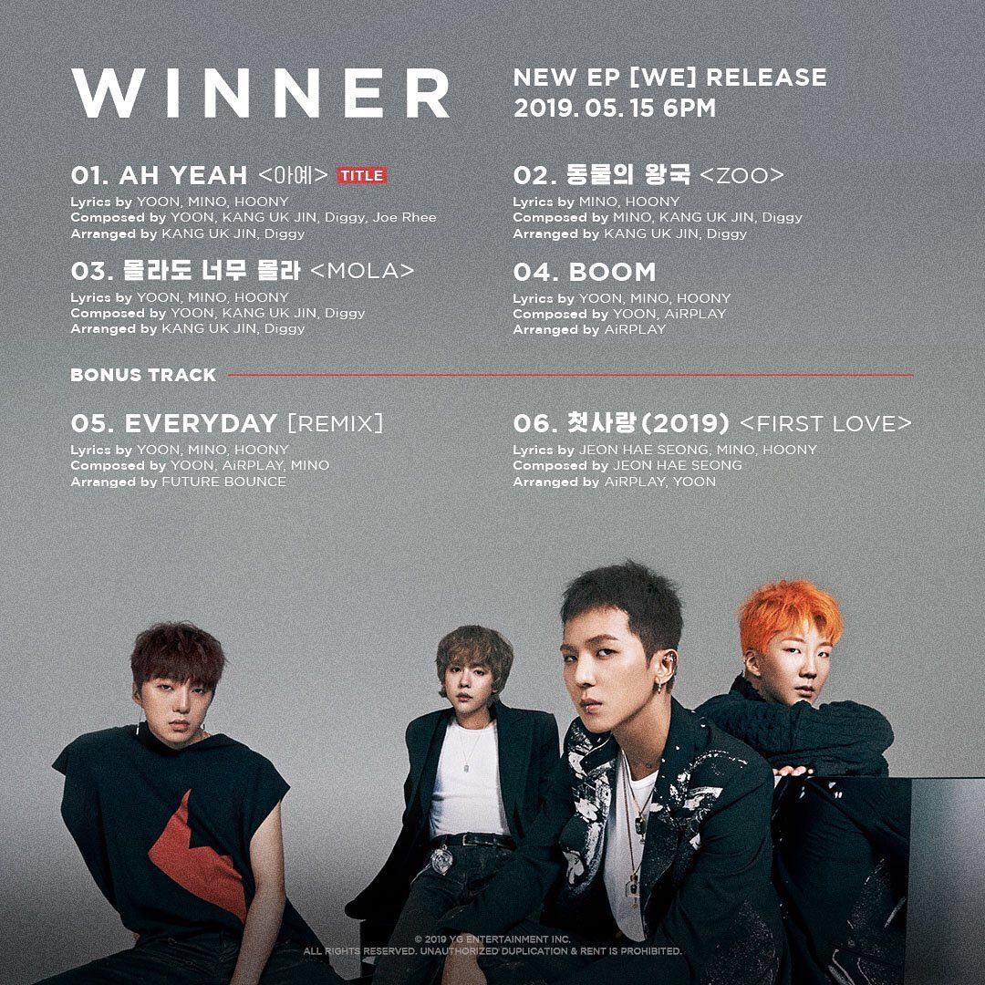 kimjinwoo_th's tweet photo. [IG] winnercity [💫WE_TRACKLIST💫]
#WINNER #위너 #NEW_EP #WE #TRACKLIST #AHYEAH #ZOO #MOLA #BOOM #EVERYDAY_REMIX #FIRSTLOVE2019 #NEWRELEASE #20190515 #WE_or_never #YG

https://t.co/O3Sp13KRmV https://t.co/tVLOglfLBH