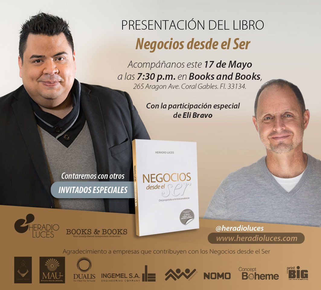 MAU_FL's tweet photo. It’s with great pleasure that we invite you to attend the book launch of author and business consultant Heradio Luces @Heradio next Thursday @BooksandBooks. We hope to see you there! https://t.co/ucqFLTjZFb