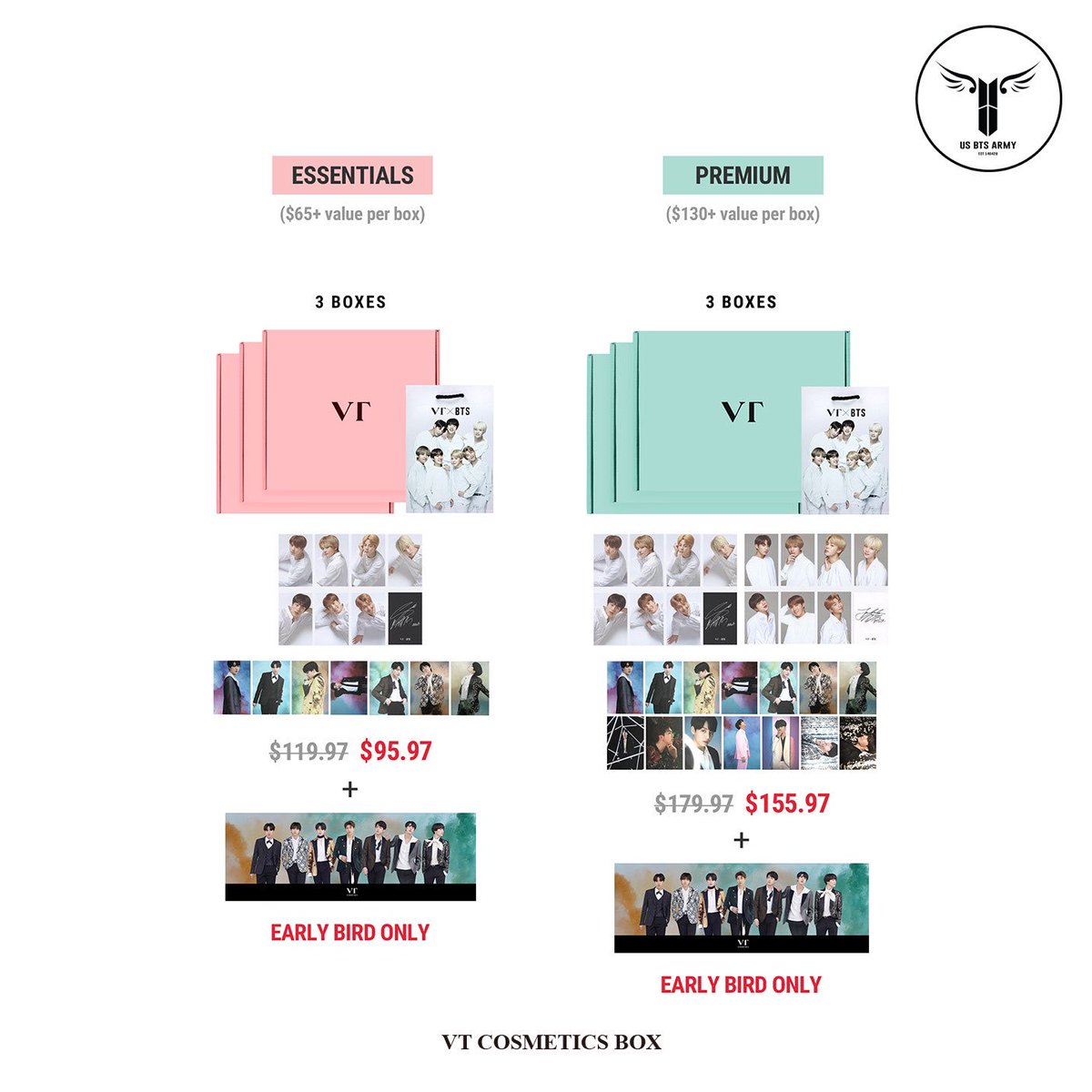 USBTSARMY's tweet photo. [🔔💄]
@VTCosmeticsBox is launching in 2 days!

Here's a sneak peek of their prices and the BTS photo cards that will be included.

🔗https://t.co/okkLbft7pY

#BTS #ARMY #BTSARMY #VTCosmetics #KBeauty #VTCosmeticsBox https://t.co/uczqXY4zvi