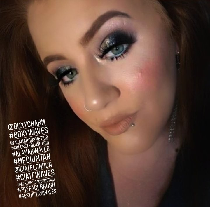 WickedlyDivin3's tweet photo. #beautyinfluencer #beautyblog 
Using some my @boxycharm  #boxywaves boxy items from this months may box. The @ciatelondon creme eyeshadow went great with the @TooFaced #prettyrichpalette
Love the @Aesthetica p12 brush used with #alamar blush trio #alamarwaves #aestheticawaves https://t.co/Zc6gjirfp7