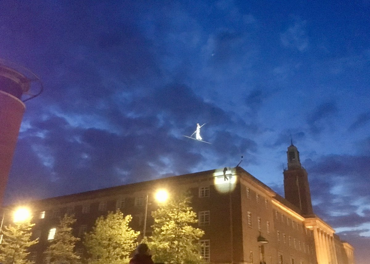 Well that was impressive, ⁦<a href="/NNFest/">Norfolk & Norwich Festival</a>⁩ opening with a man strolling through the sky above Norwich.