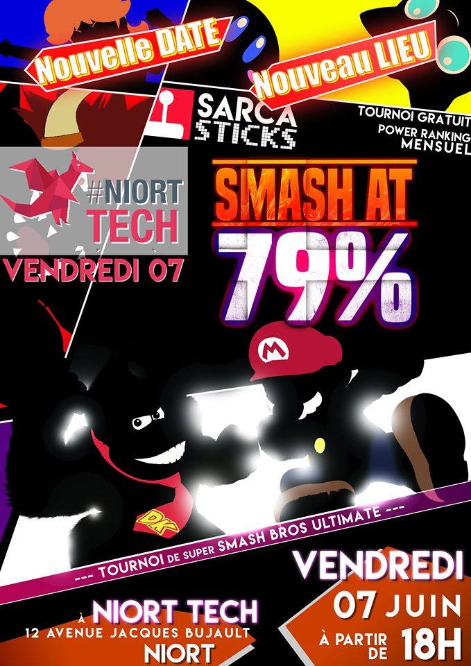LesSarcaSticks's tweet photo. 😃Nouveau locaux, nouvelle date !
📌Vendredi 7 Juin dès 18 c'est #SmashAt79% à @NiortTech ! 📌
https://t.co/tBJmu9ISxt https://t.co/zFfGy20bUy