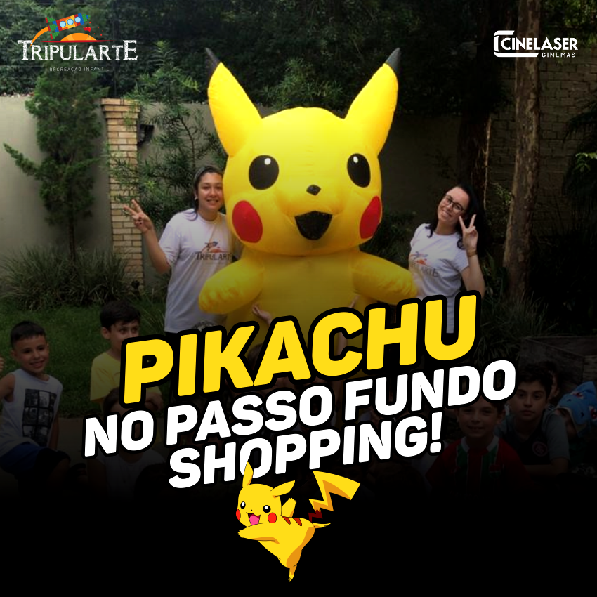 cinelaser's tweet photo. P/ comemorar a chegada do filme DETETIVE PIKACHU, neste sábado e domingo, às 14h, o Pikachu estará passeando pelo Shopping Passo Fundo e tirando foto gratuitamente com a criançada. Traga seus filhos. Eles vão adorar! #PassoFundoShopping #CineLaser #DetetivePikachu https://t.co/y7aZfQqCeC