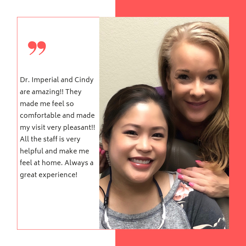 ImagecareDental's tweet photo. We love our patients and love when we get to hear about experiences here at Imagecare! Dr. Imperial and Cindy make an awesome team! https://t.co/zz0yDlVIfd