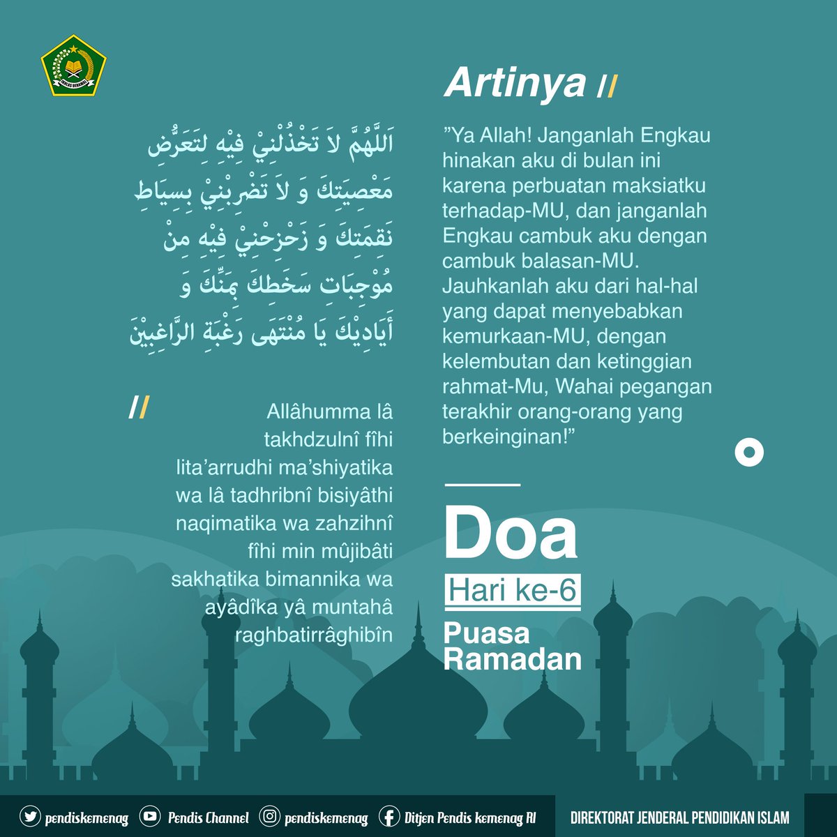 PendisKemenag's tweet photo. Selamat menjalankan ibadah puasa. Semoga ibadah kita diterima Allah SWT.
#pendidikanislam #pesantren #santri #ptkin #madrasah #gurupai #humaspendis https://t.co/lLLurmg0dB