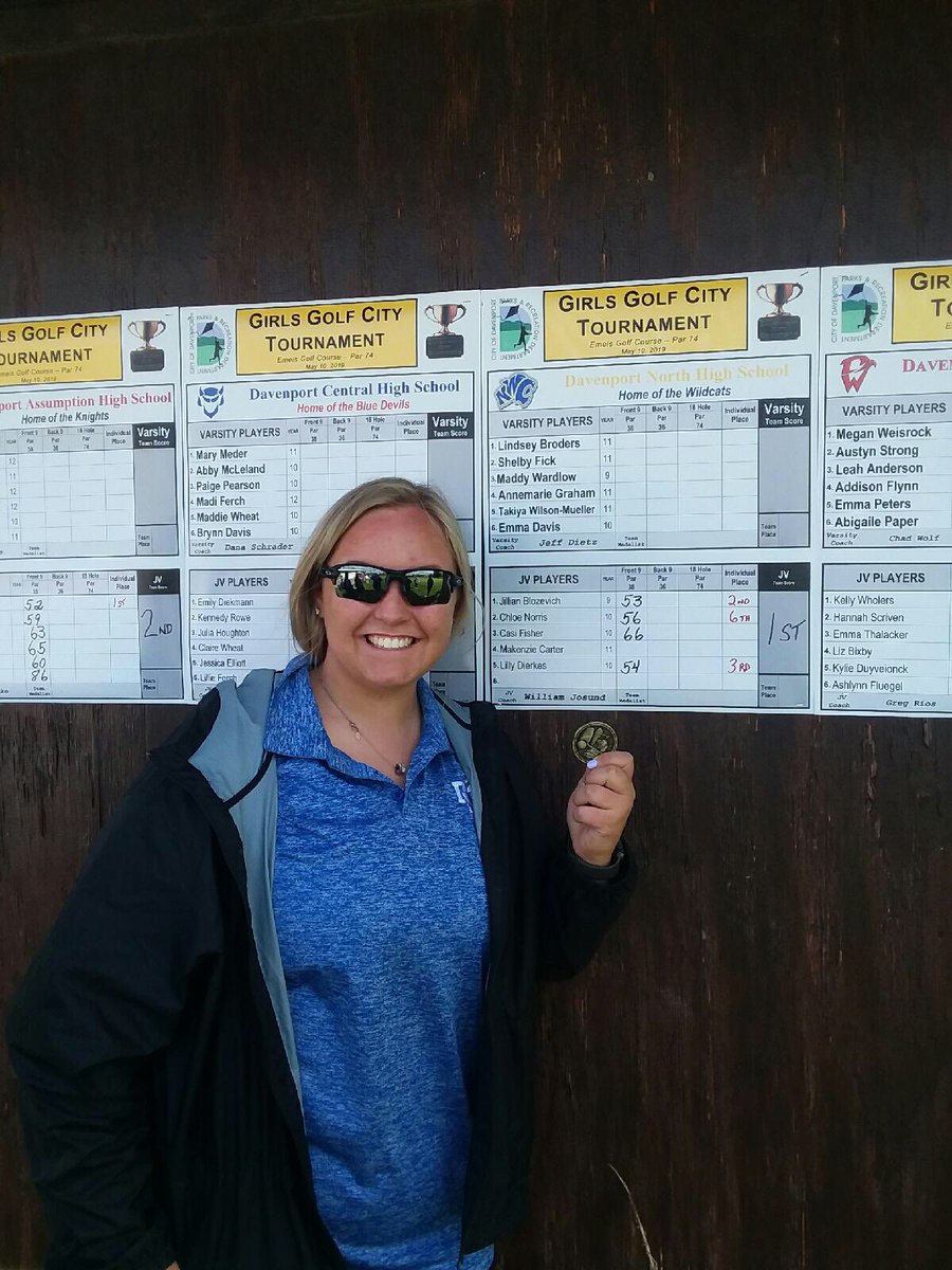 DavNorthGolf's tweet photo. JV Golfers are City Champions! Jillian Blozevich was 2nd overall with a 53. Lilly Dierkes was 3rd overall with a 54, and Chloe Norris was 6th with a 56. The other counting score came from Casi Fisher. https://t.co/T1AObIEDQG
